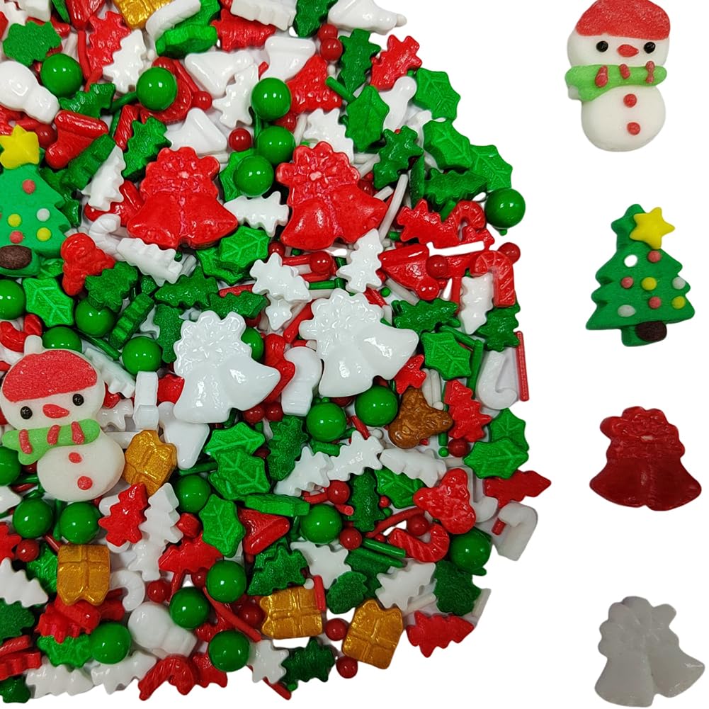 Homankit Christmas Sprinkles For Cake Decorating Edible Snowman Christmas Tree Sprinkle Mix Cake Cupcake Toppers Cookie Dessert Decorations 3.53 Ounces