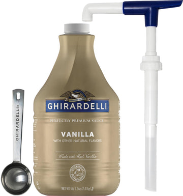 Ghirardelli Vanilla Flavored Sauce  87.3 Ounce Bottle With Ghirardelli Stamped Barista Spoon & Pump