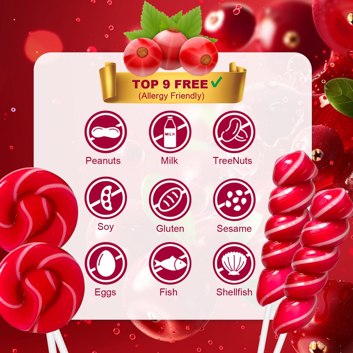 ZOFIA SWEET Suckers Lollipop, 32 Count, Red and White Twist and Swirl, Allergy Friendly, Natural Dyes and Flavors, Model HLWQYT-N-RW