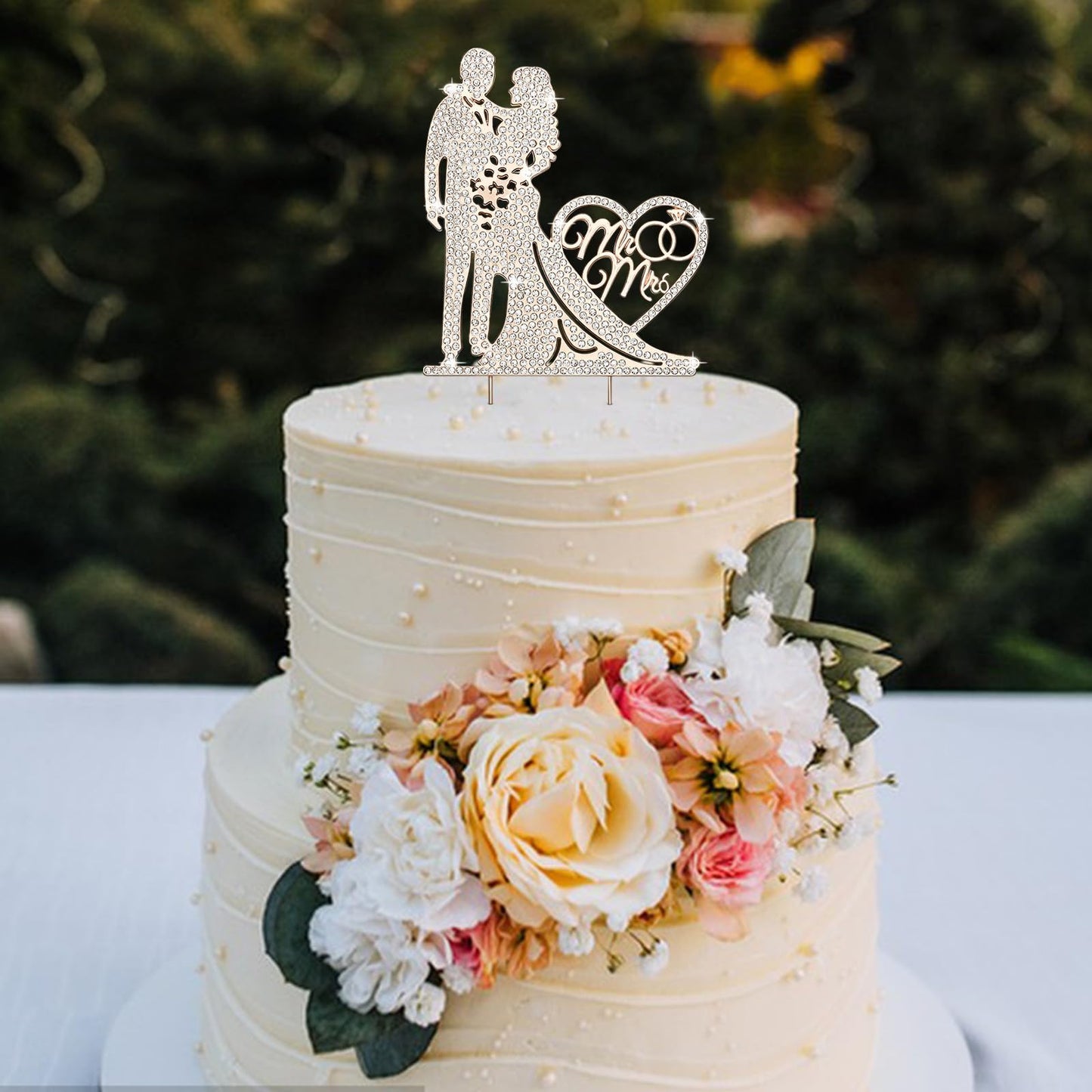 Jaciya Wedding Cake Topper Rhinestone Metal Mr And Mrs Cake Topper Wedding Bride And Groom Bridal Shower Party Rose Gold Wedding