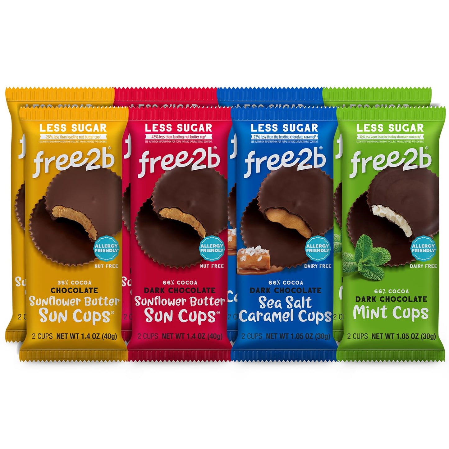 Free2b Chocolate Cups, School Safe and Allergy Friendly - Gluten-Free, Dairy-Free, Nut-Free, and Soy-Free - (Variety Pack 2-Cup 