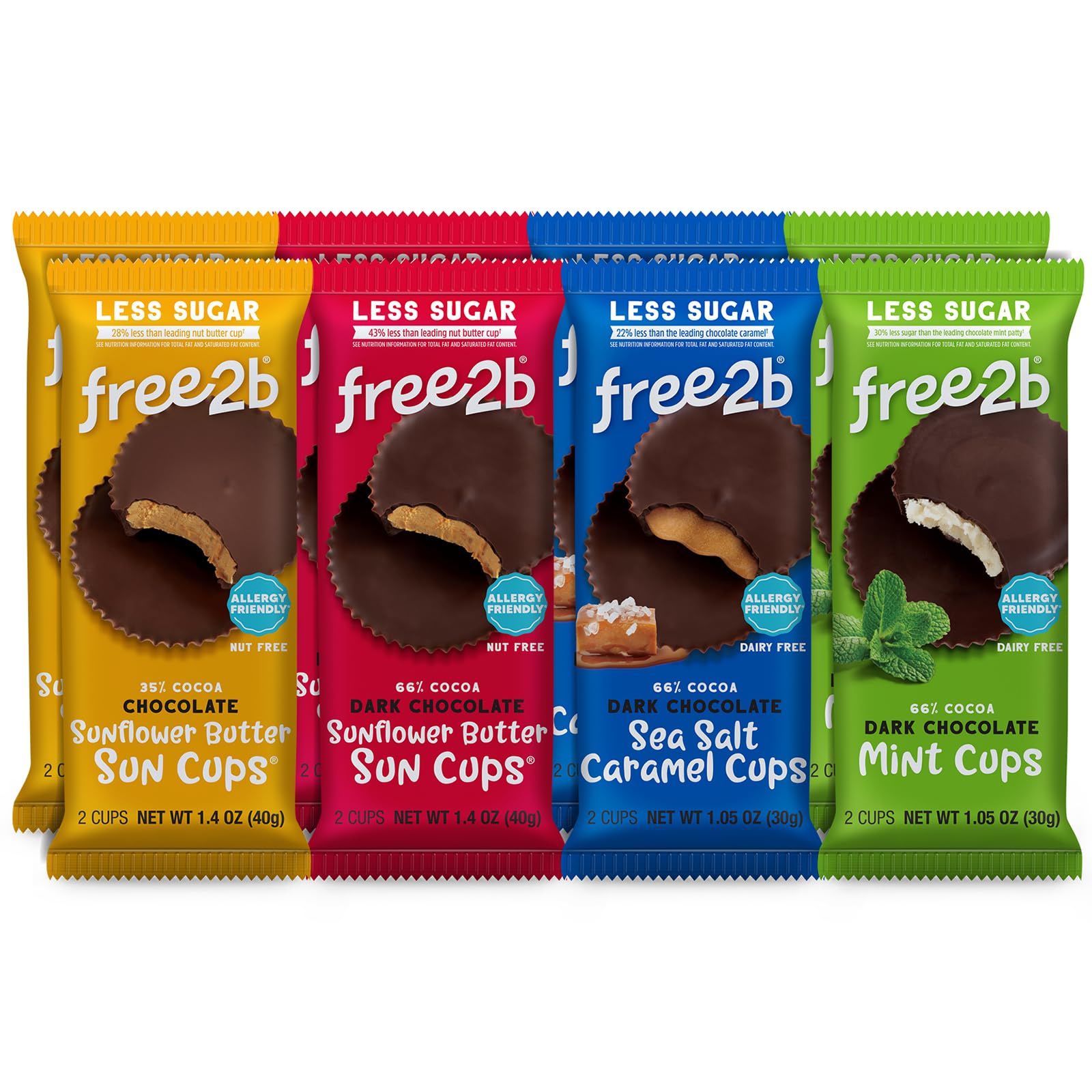 Free2b Chocolate Cups, School Safe and Allergy Friendly - Gluten-Free, Dairy-Free, Nut-Free, and Soy-Free - (Variety Pack 2-Cup 