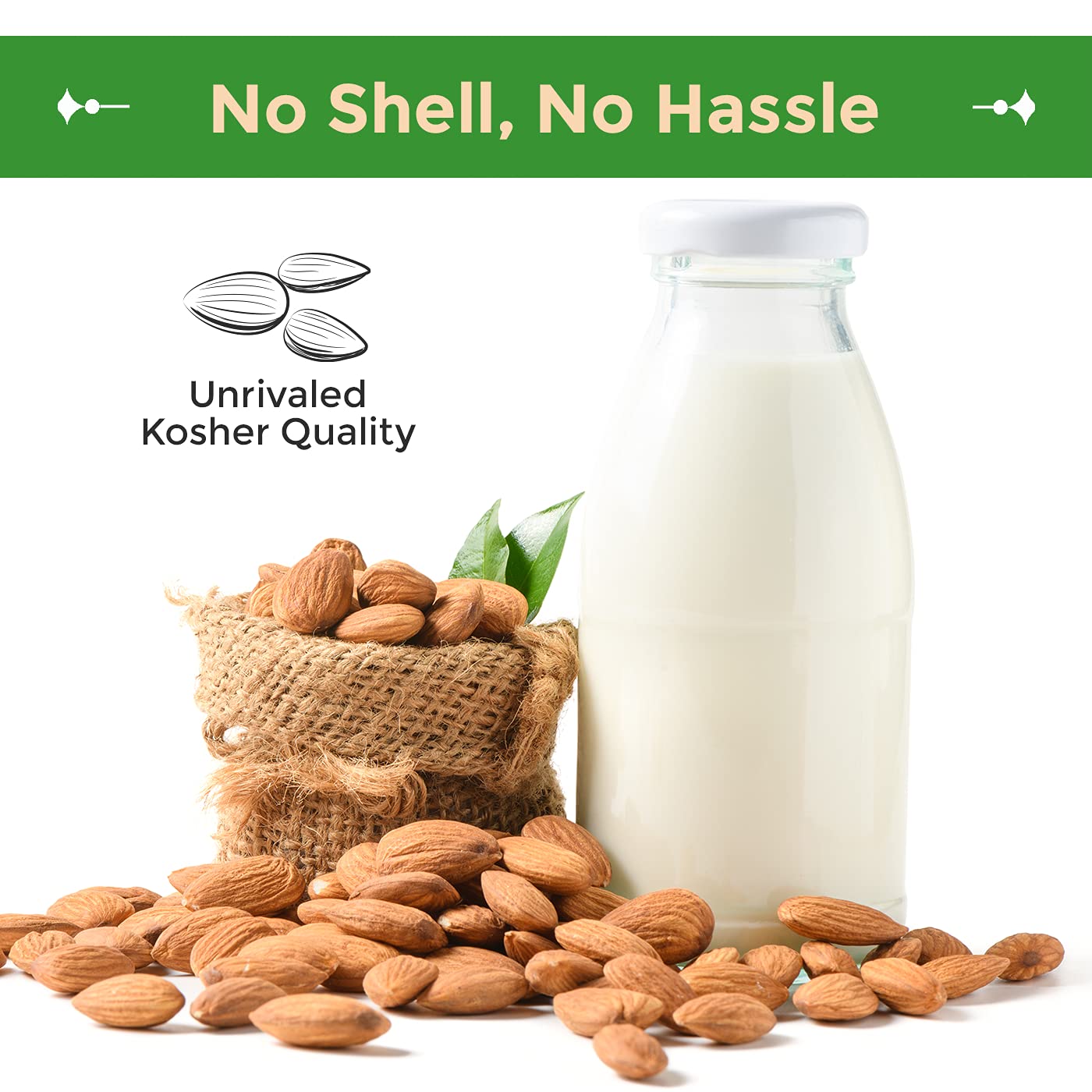 Sincerely Nuts Natural Raw Whole Almonds, Unsalted, No Shell Healthy Low Sodium Snack Plant Protein Kosher, Vegan, Gluten Free B