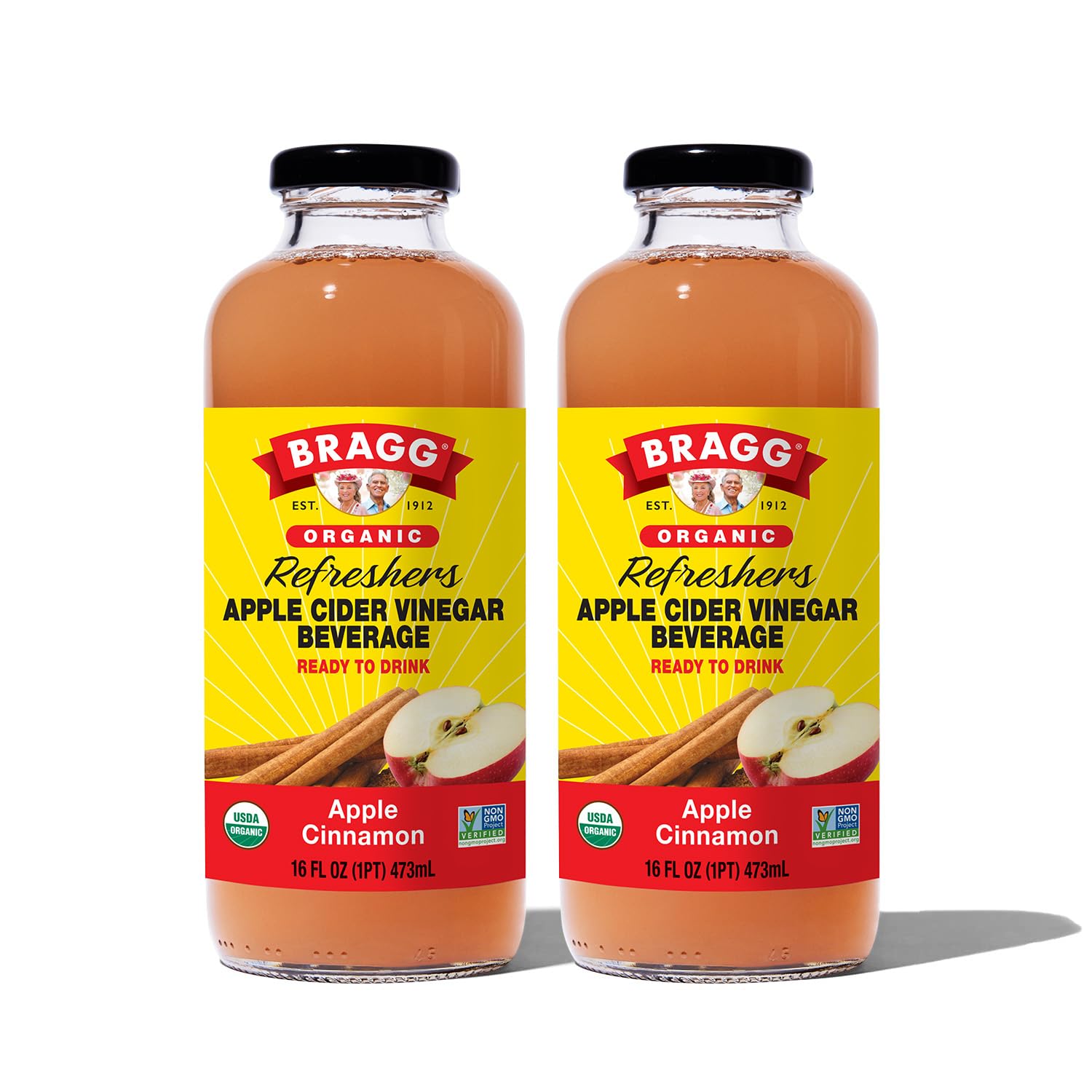 Bragg Organic Apple Cider Vinegar Beverage, Apple Cinnamon, 16 Fl Oz, 2 Pack
