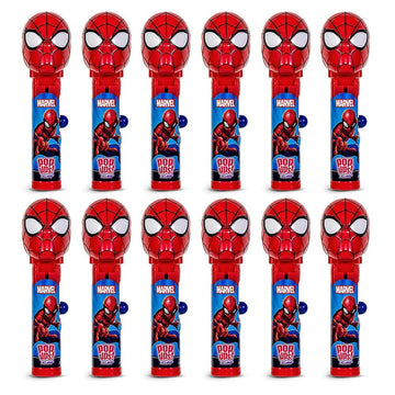Pop Ups! Spiderman Lollipop Holder - 12 Lollipops With Cases - Individually Wrapped Candy Party Favors - Spiderman Candy - Bulk