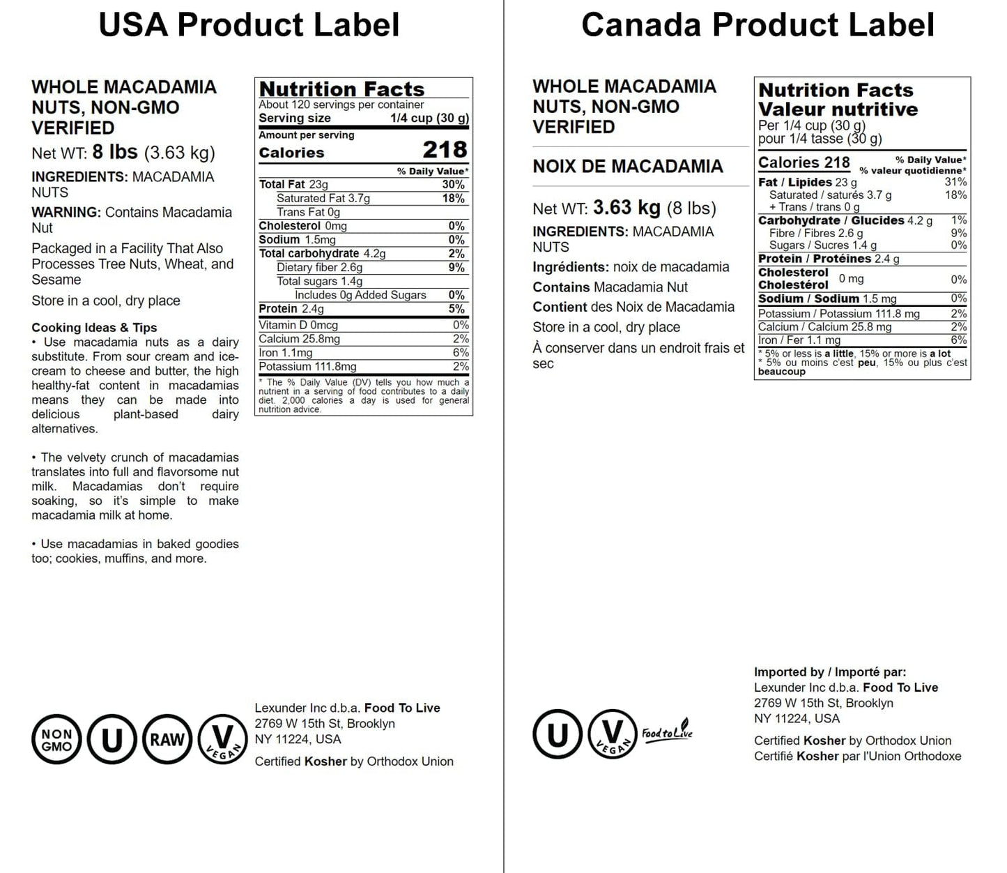 Food To Live Whole Macadamia Nuts, 8 Pounds – Non-Gmo Verified, Raw, Unsalted, Unroasted, Keto Friendly, Kosher, Vegan, Bulk, Great As Snack And For Baking, Good Source Of Manganese, Thiamin, & Copper