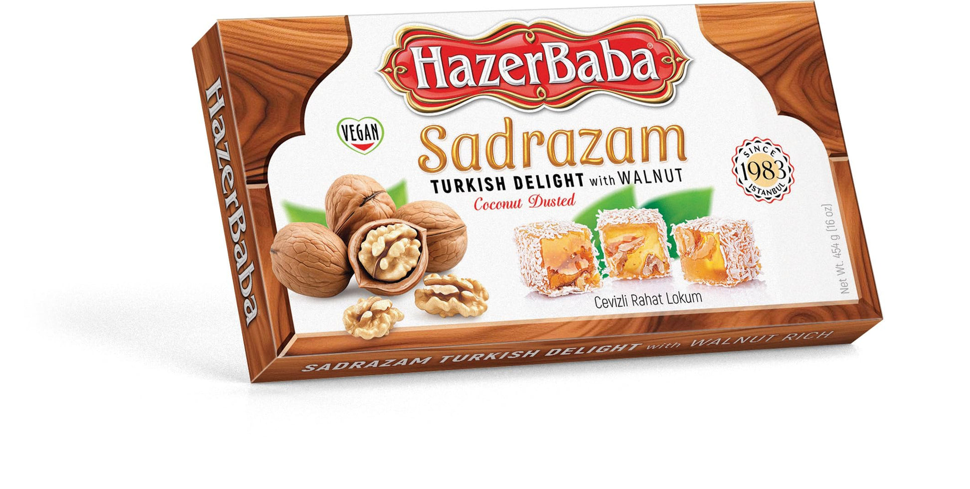 HazerBaba Turkish Delight Candy, Vegan Lokum with Walnut & Coconut, 16oz (454g), Halal, Kosher, Gourmet Snack Box