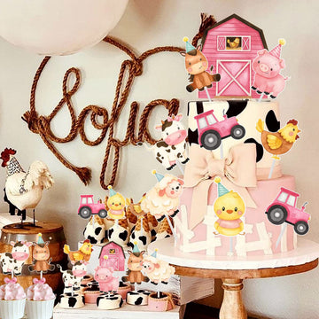 Pink Farm Animal Cake Decoration Farm Animal Cake Topper For Girls Farm Animal Theme Birthday Party Cupcake Topper Cow Cake Deco