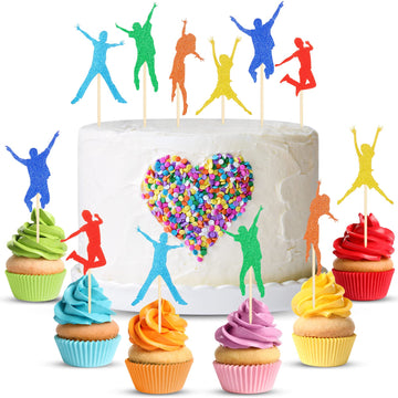 Leinuosen 48 Packs Jump Trampoline Cake Toppers Colorful Jump Trampoline Cupcake Toppers Trampoline Cake Decorations For Boys Gi