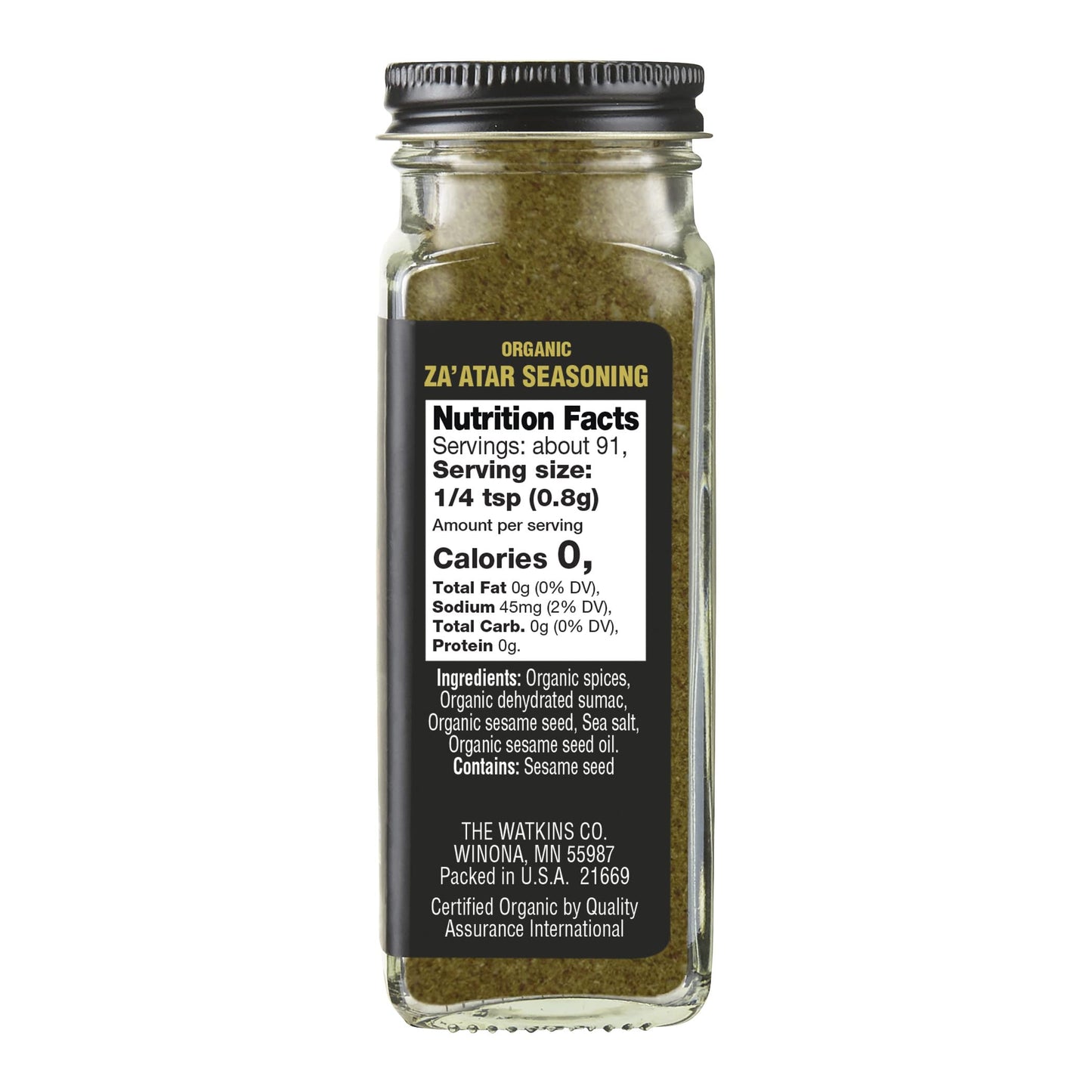 Watkins Organic Za'Atar Seasoning, Spice Mix, 2.6 Oz., 1 Count