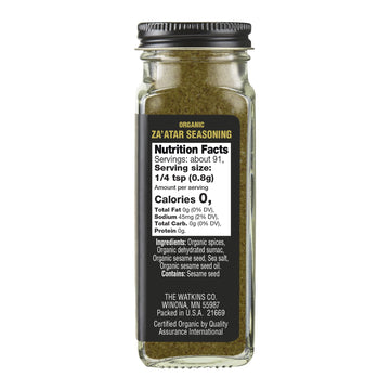 Watkins Organic Za'Atar Seasoning, Spice Mix, 2.6 Oz., 1 Count
