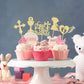 Gyufise 30Pcs Gold Glitter God Bless This Child Cupcake Toppers Cross And Angel Feet Girls Baptism Cupcake Picks Baby Shower Bir