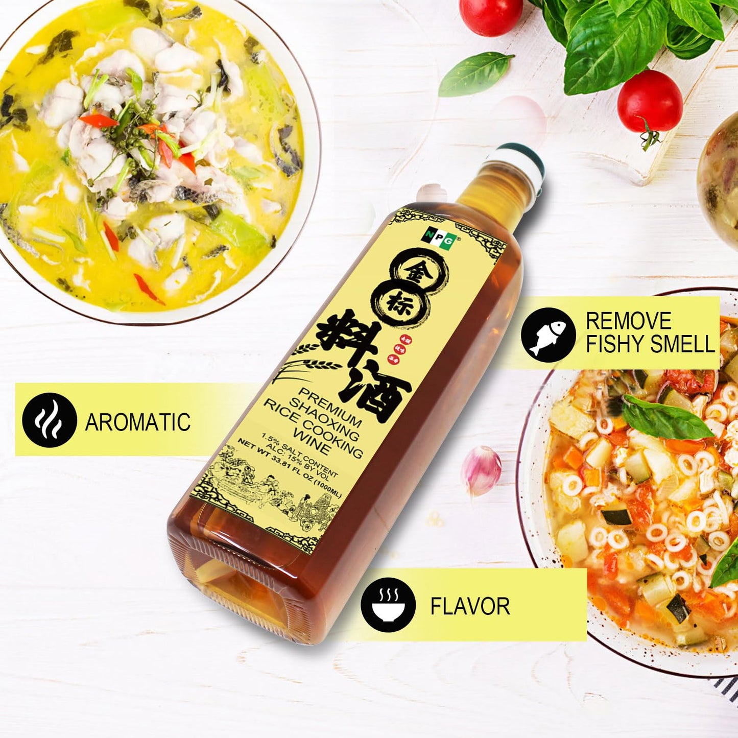 NPG Shaoxing Cooking Wine, 33.81 Fl Oz (1000ml), Chinese Rice Wine for Asian Cooking
