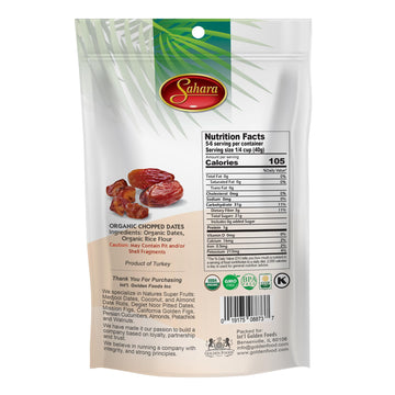 Sahara Gold Organic Chopped Dates - 8 Oz (227 G), Natural Kosher Certified With No Added Preservatives, Perfectly Packaged In Bp
