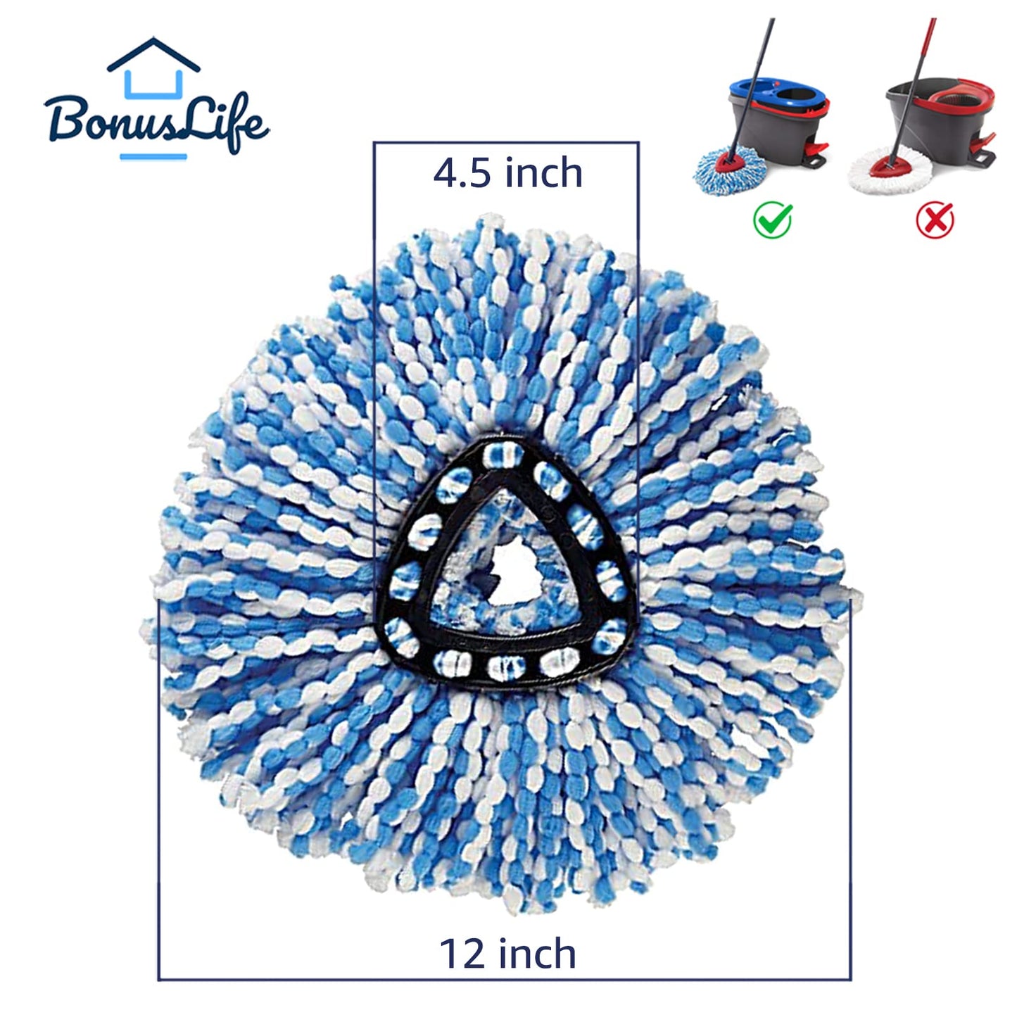 Bonuslife 8-Pack Mop Head For O-Ceda Rinseclean Spin Mop Refill 2-Tank System Only Easy Cleaning Microfiber Replacement