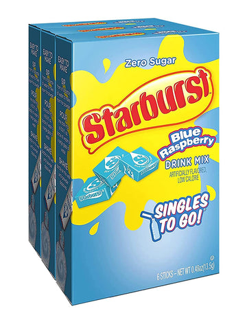 SINGLES TO GO! Powdered Drink Mix, Blue Raspberry, Sugar-Free, 18 Total Servings, 0.48 Ounce (Pack of 3)