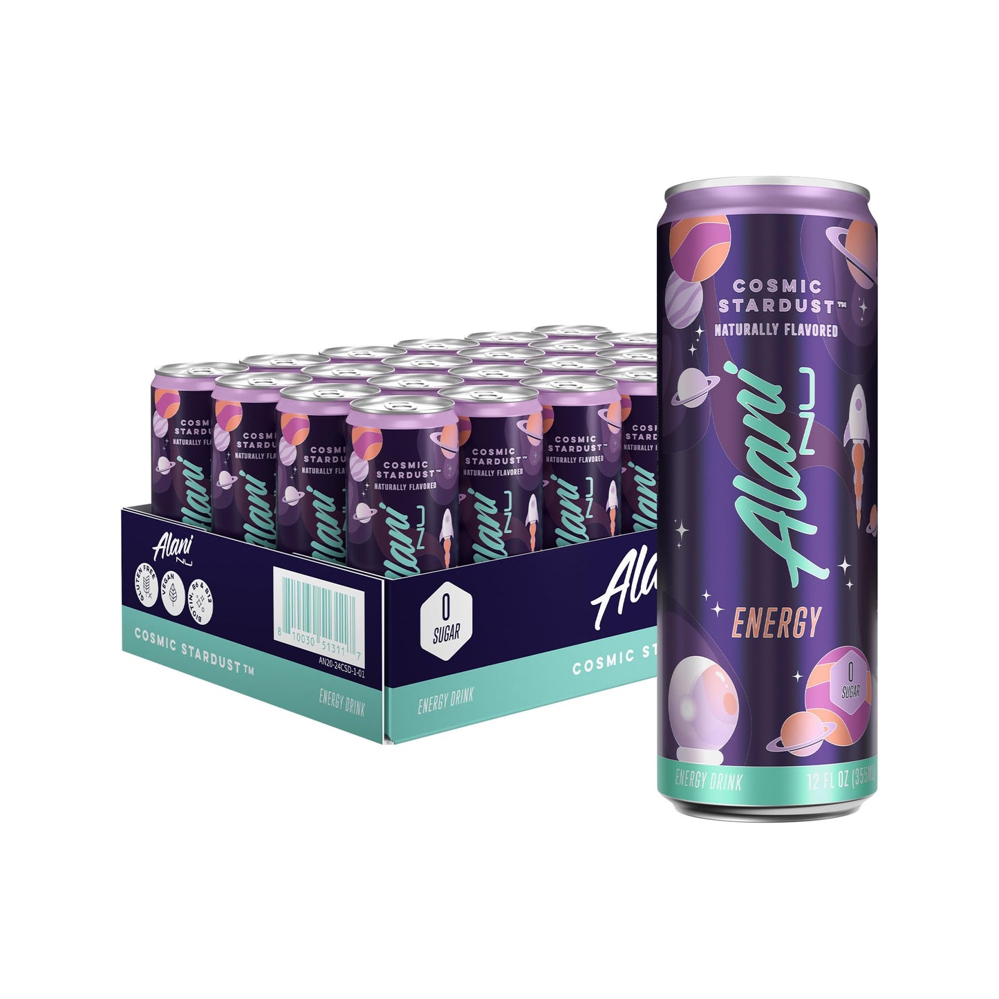 Alani Nu Cosmic Stardust Sugar Free  Low Calorie Energy Drinks | 200Mg Energy Blend | Pre Workout Performance With Antioxidants | Biotin B Vitamins | Zero Sugar | 15 Calories Or Less | 12 Fl Oz Cans (24 Pack)