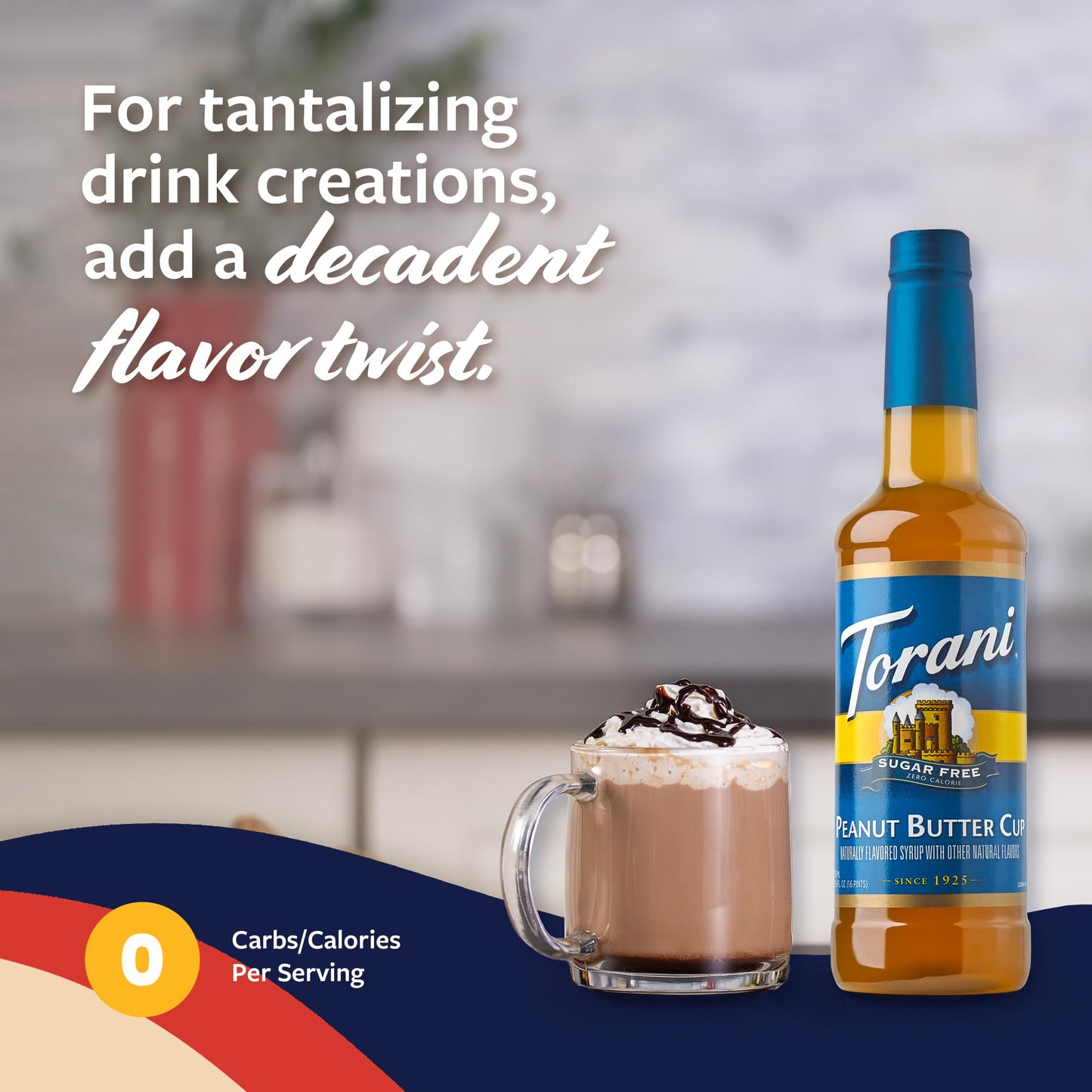 Torani Sugar Free Coffee Syrup, Peanut Butter Cup For Drinks, Zero Calorie, Pump Included, 25.4 Fl Oz