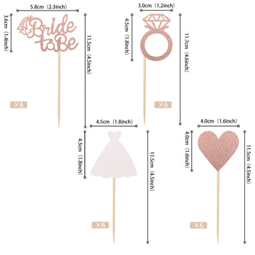 ZHUOWEISM Bride to Be Cupcake Toppers, 25 PCS Rose Gold Glitter Cake Decorations, Small Bamboo Picks for Bridal Shower and Bachelorette Party