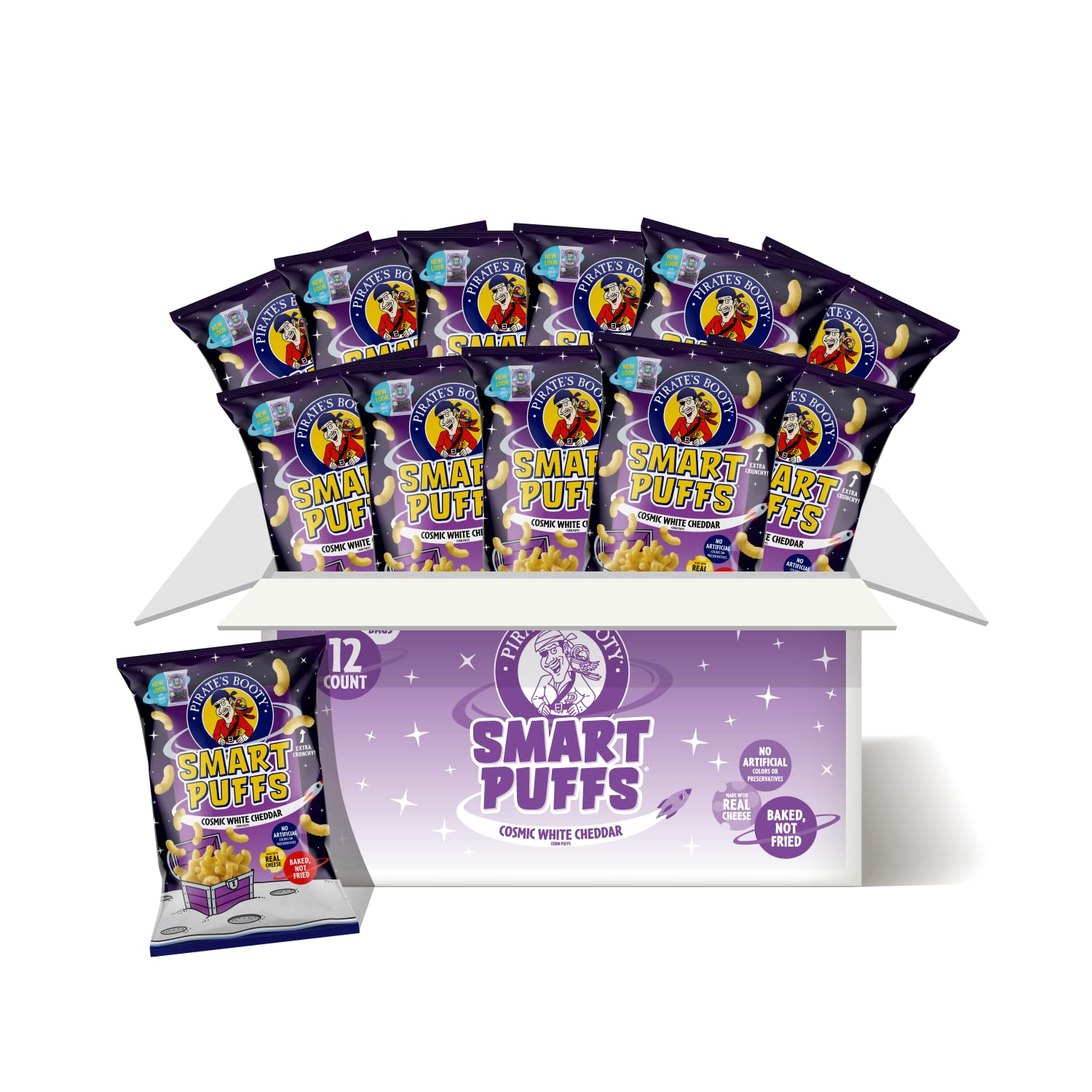 PirateS Brand Smart Puffs  Wisconsin Cheddar  12Ct  4.5Oz Grocery Size Bags  Gluten Free  Healthy Kids Snacks