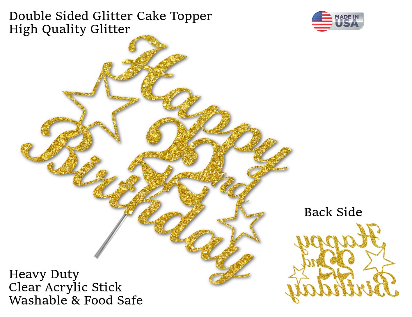 22 Birthday Cake Topper Gold Glitter, Party Decoration Ideas, Premium Quality, Sturdy Doubled Sided Glitter, Acrylic Stick. Made