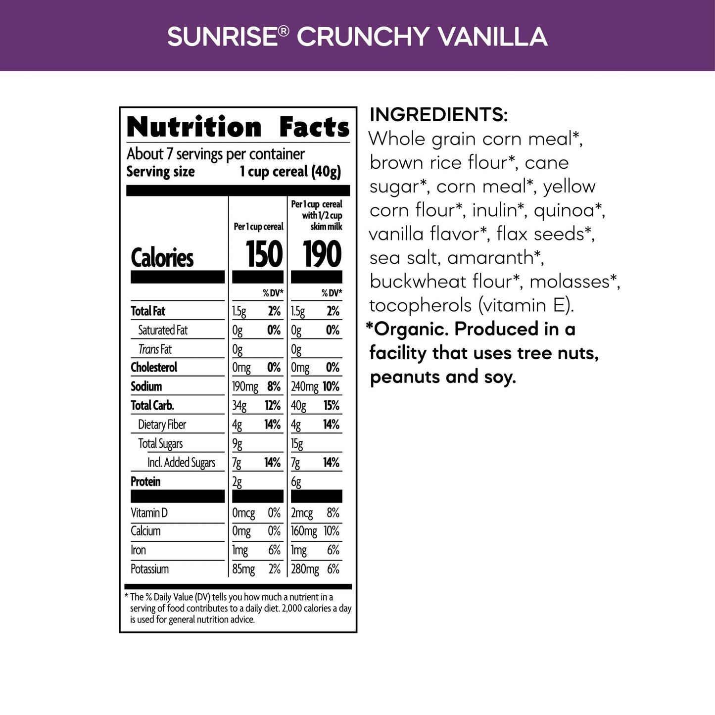 Nature s Path Organic Sunrise Crunchy Vanilla Cereal, 10.6 oz (Pack of 12), Gluten Free, Non-GMO