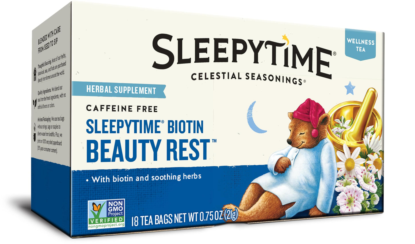 Celestial Seasonings Sleepytime Tea, Biotin Beauty Rest, 18 Tea Bags, Herbal Tea