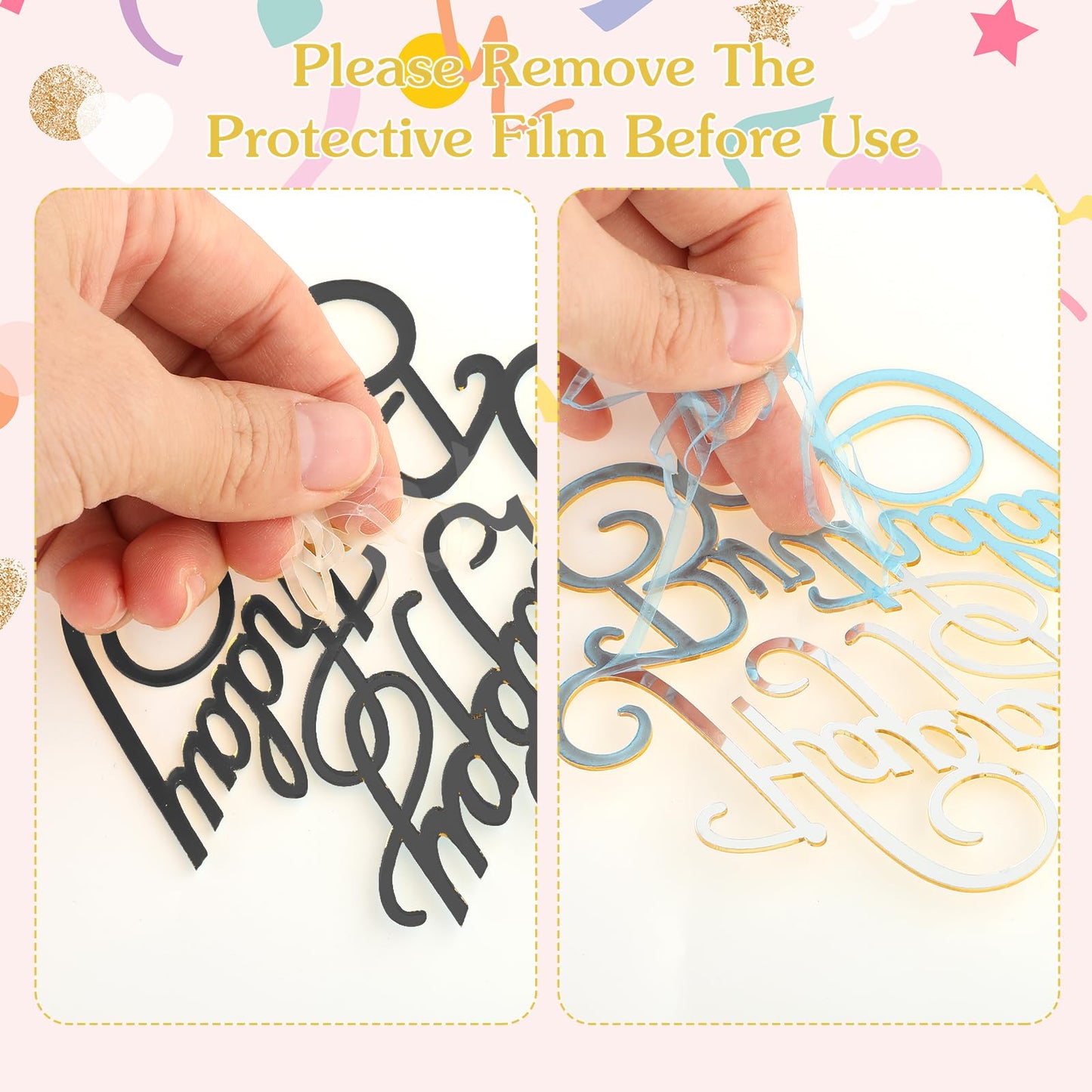 6 Pcs Happy Birthday Side Cake Toppers Black Mirror Side Cake Toppers Diy Acrylic Glitter Cake Inserts Celebration Birthday Part