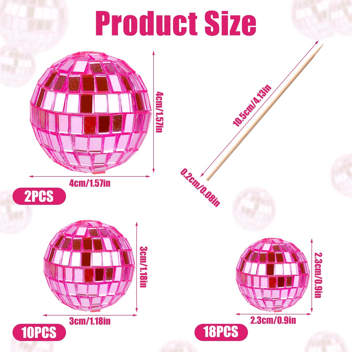 PEUTIER Disco Ball Cupcake Toppers, 30pcs Mini Picks for Dessert Decorations, Pink, Model G04106