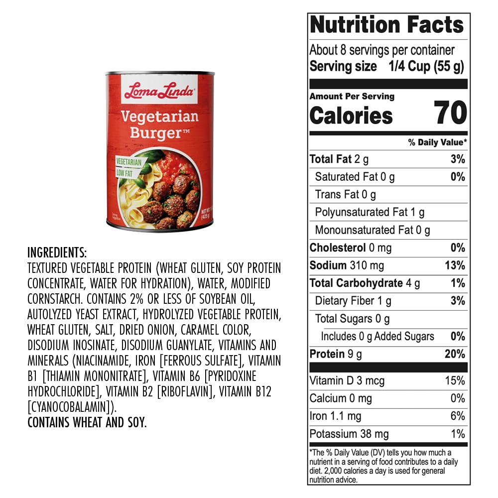 Loma Linda - Plant-Based Meats (Vegetarian Burger (15 oz.), 12 Pack)