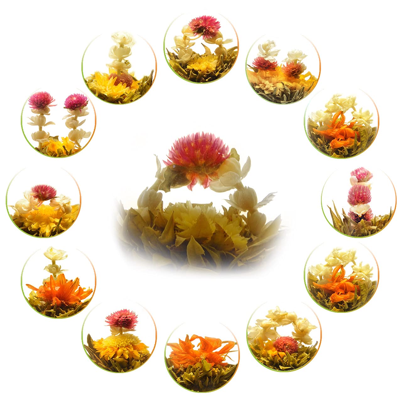 Teavivre Handmade Blooming Flower Tea - 12 Assorted Green Tea Balls - Individually Sealed