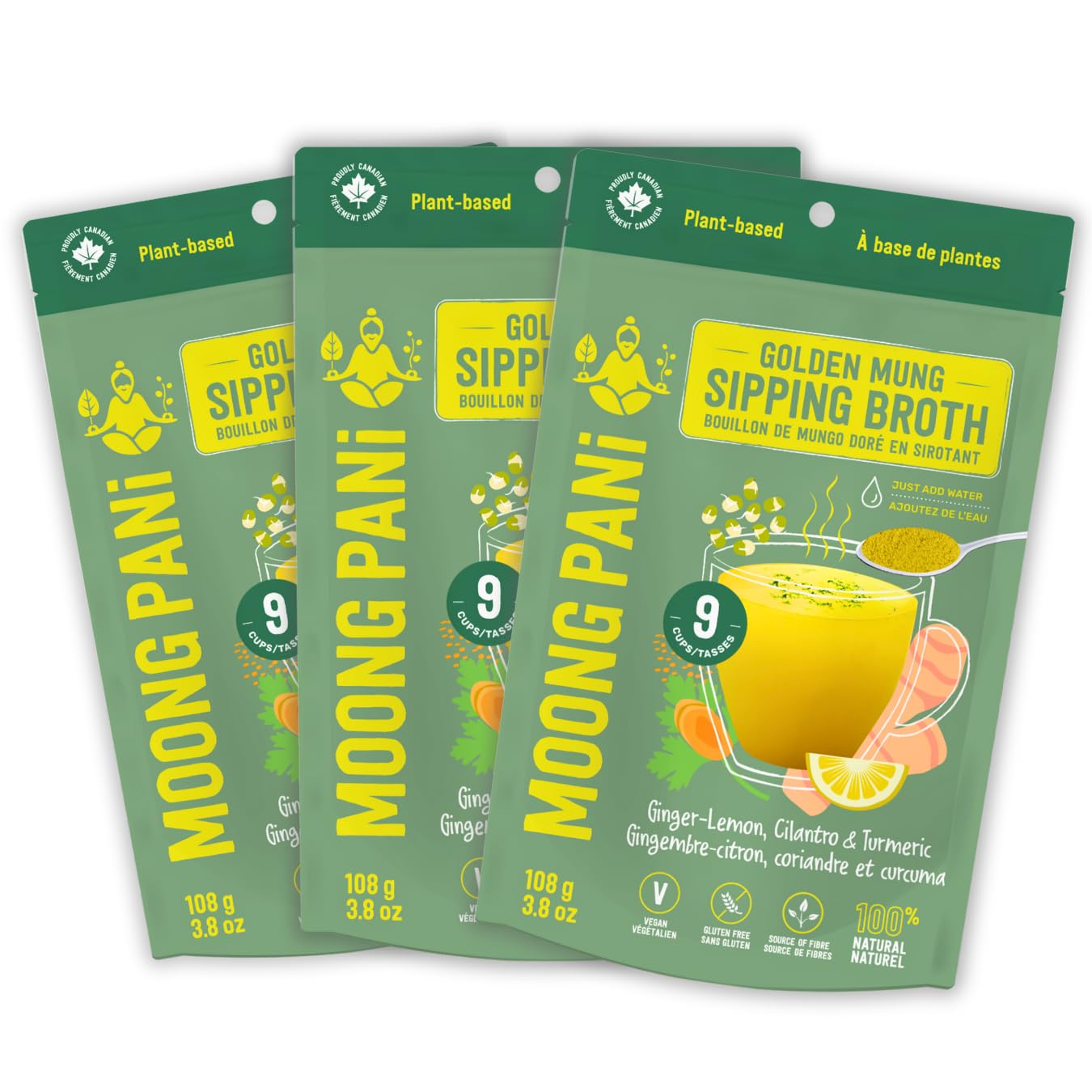 MOONG PANI Ginger, Lemon & Turmeric, Vegetable Broth Soup Powder, Gluten-Free, Detox, All Natural, Lower Sodium, Vegan, Keto, Hi