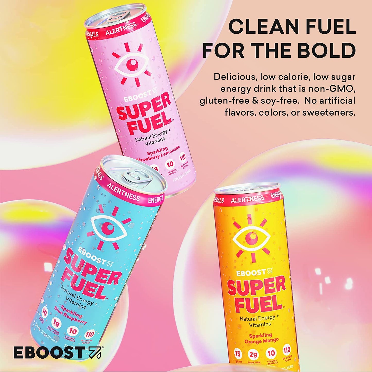 Eboost Super Fuel Healthy Energy Drink - Caffeine From Natural & Clean Ingredients For Focus And Productivity -Taurine Free Pre-Workout With Electrolytes, Nootropic & Vitamins - Ginger Lime, 12 Pack