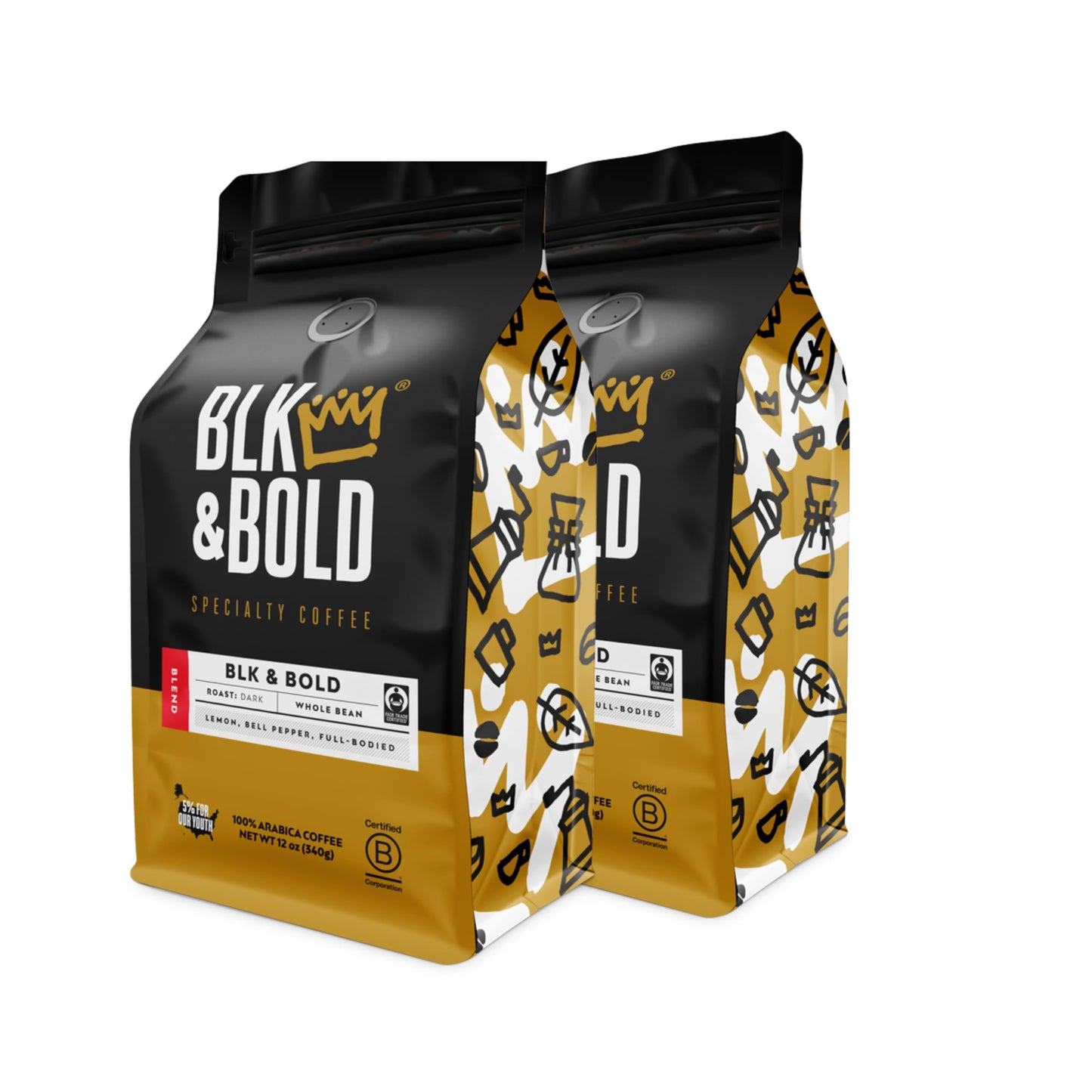 BLK & Bold Whole Bean Coffee, Premium Dark Roast, 100% Arabica, 12 oz Bag (2 Pack)