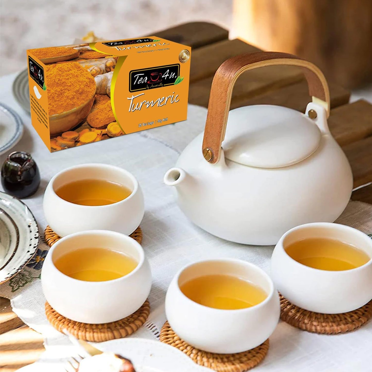 TEA 4U Herbal Infusion Tea Bags - Caffeine Free, Refreshing Blend - 25 Count - Turmeric Flavor