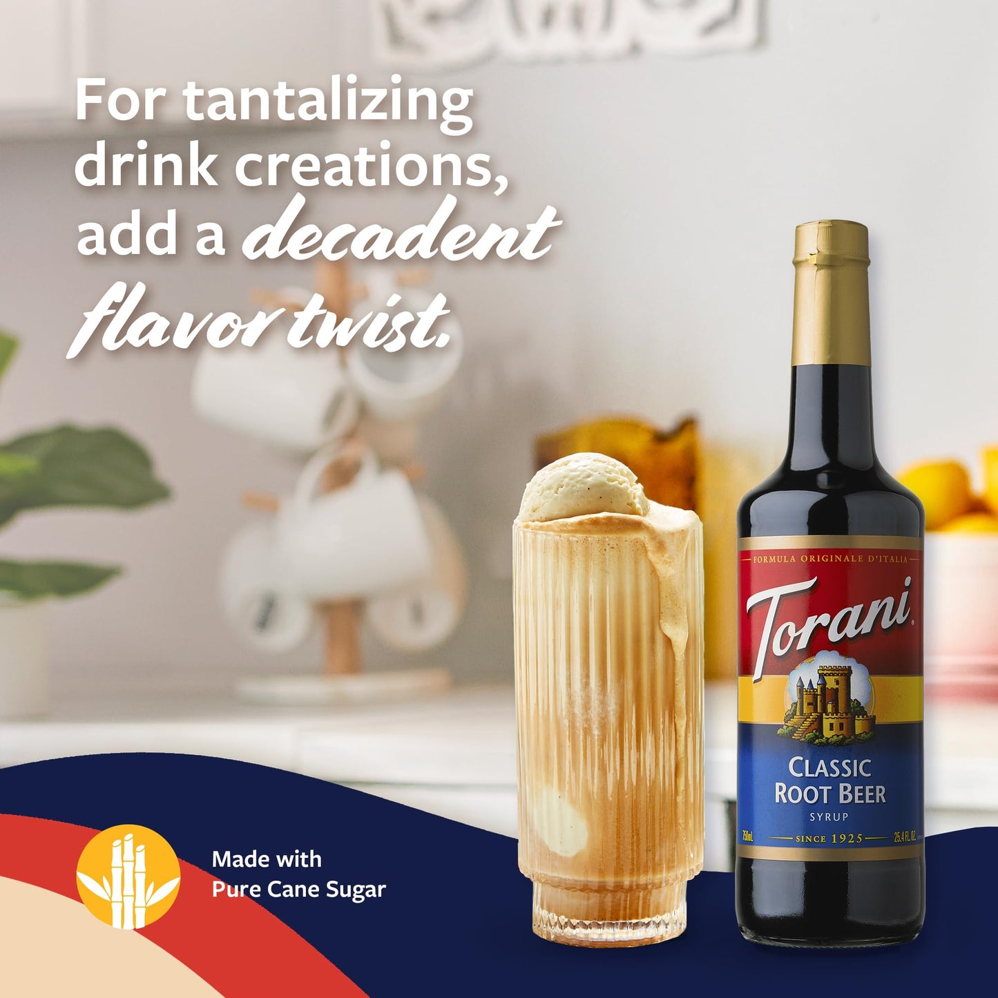 Torani Classic Root malt-inspired Syrup for Drinks, Glass Bottle with Pump, 25.4 Fl Oz