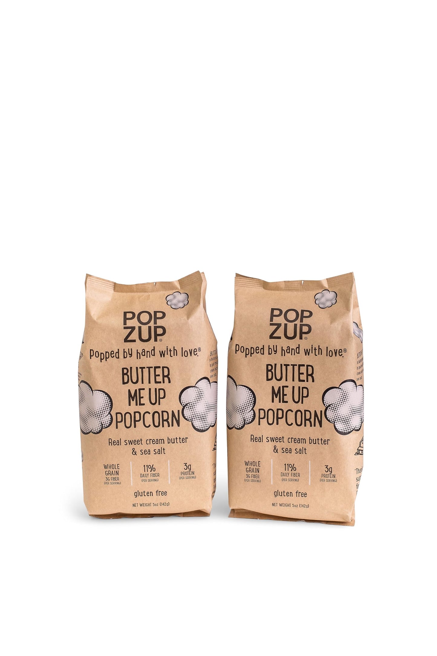 Popzup Popcorn - Gluten Free, Non-GMO, Hand-Popped & Seasoned, Butter Me Up Flavor, 5 Ounce (Pack of 2)