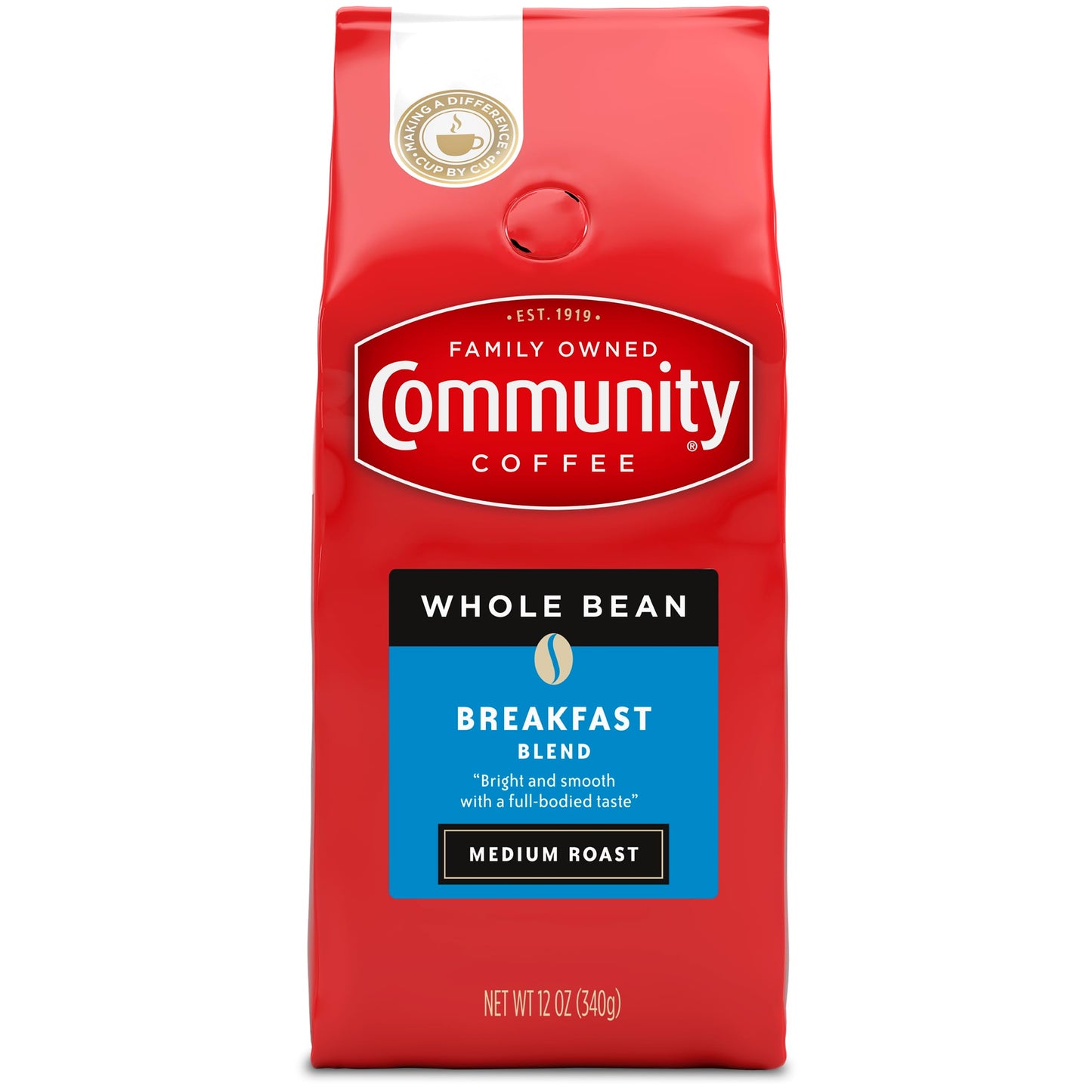 Community Coffee Breakfast Blend Whole Bean Coffee  Medium Roast  12 oz Bag