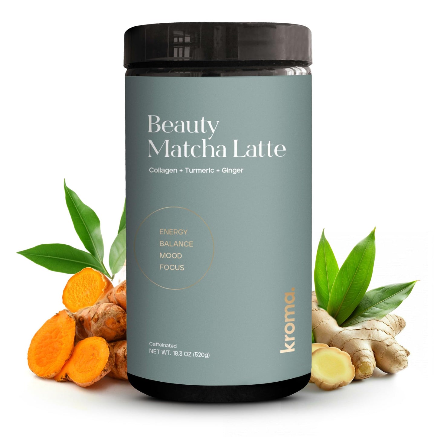KROMA. Ceremonial Grade Matcha Powder  Gluten Free Green Tea Collagen Powder with Mushrooms  Ginger  Turmeric  L Theanine  Maca  Matcha Latte Powder  Natural Caffeine for Energy Support  60 Servings