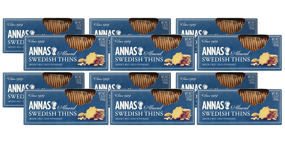 Annas Thins - Almond Pepparkakor - 5.25 Ounce (Pack of 12) non GMO + Vegan