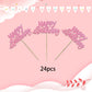 YCTHUNFISH 24 Pack Cupcake Toppers Glitter Bamboo Picks W 2.5 inch H 4.2 inch Pink for Birthday Baby Shower Party Decorations
