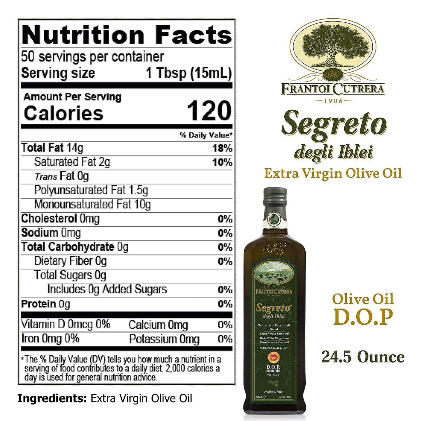 Frantoi Cutrera - Segreto Degli Iblei - Extra Virgin Olive Oil - Sicilian D.O.P Certified Italian, Pure 2022/23 Early Harvest Fi