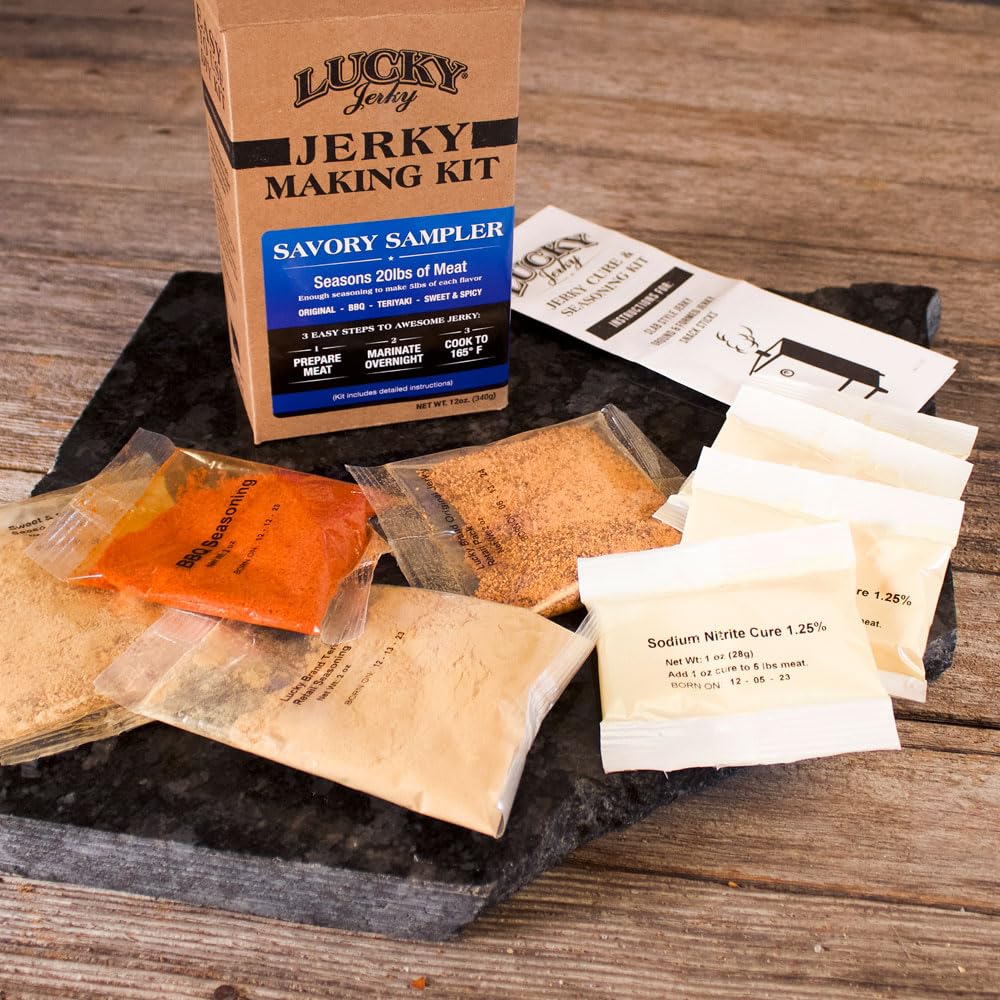 Lucky Jerky Ultimate Savory Diy Seasoning Kit - 12Oz - Original, Bbq, Teriyaki, Sweet & Spicy Flavors - Perfect For Homemade Bee