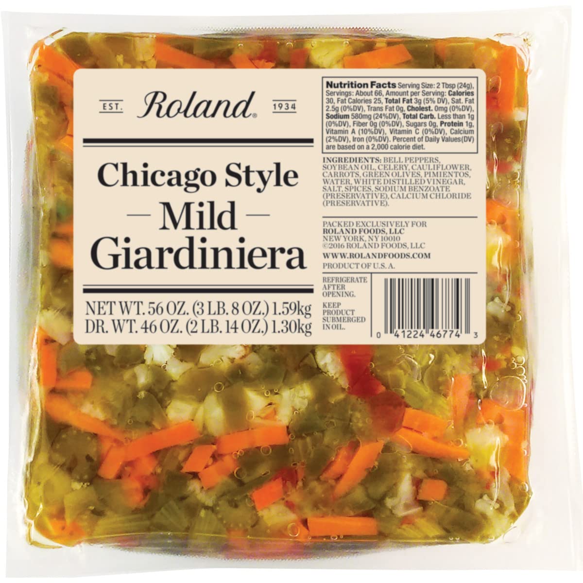 Roland Foods chicago Style Mild giardiniera Italian Pepper Relish Sourced in the USA 56-Ounce Pouch