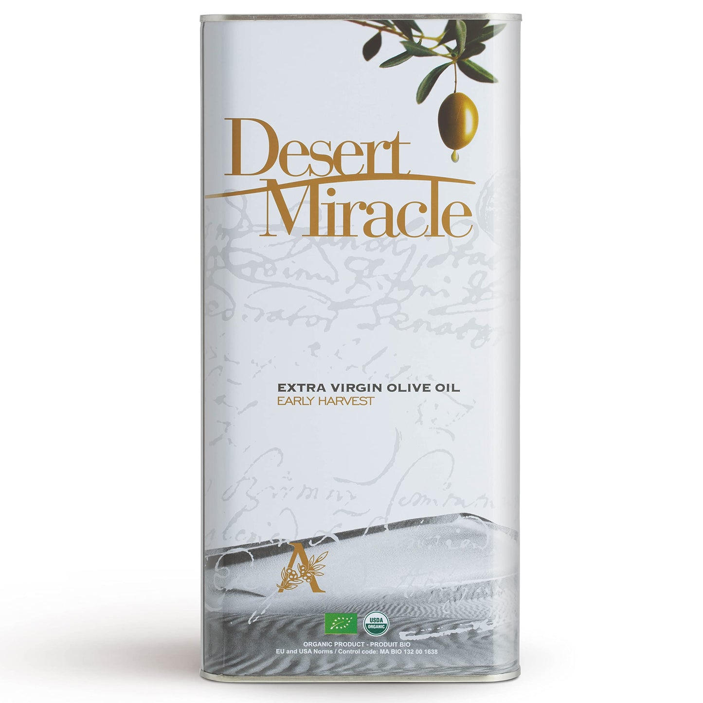DESERTMIRACLE Organic Extra Virgin Olive Oil, First Cold Pressing, 5 Liter Can, Kosher for Passover, Sweet with Pepper Finish