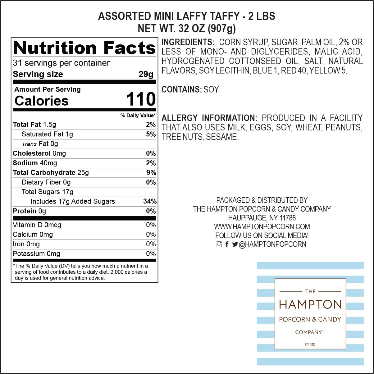 Laffy Taffy Candy, 2lb Bulk Bag (Approx. 90 Pieces), Delicious Soft Taffy Candy, Assorted Fruit Flavors, Individually Wrapped Bu
