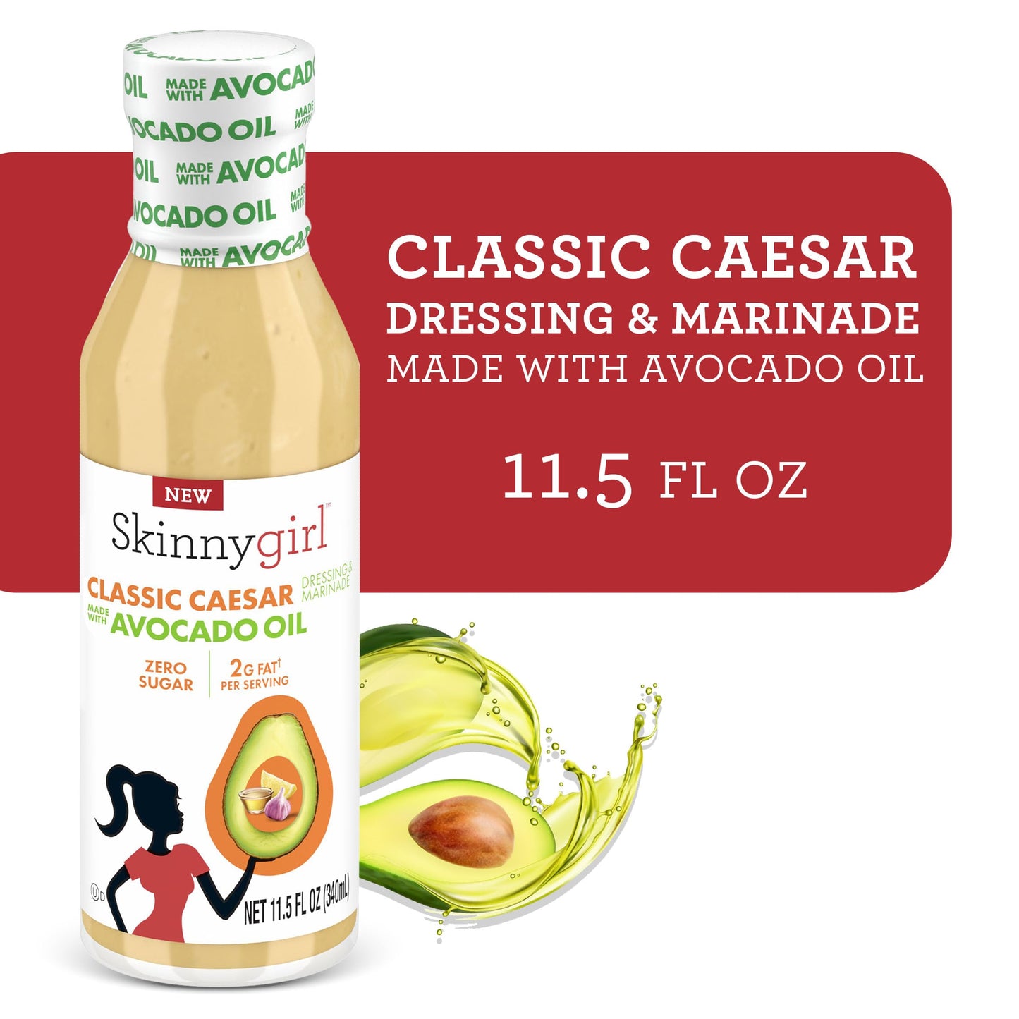 Skinnygirl Sugar Free Gluten Free Avocado Oil Salad Dressing, Creamy Caesar, 11.5 Ounce