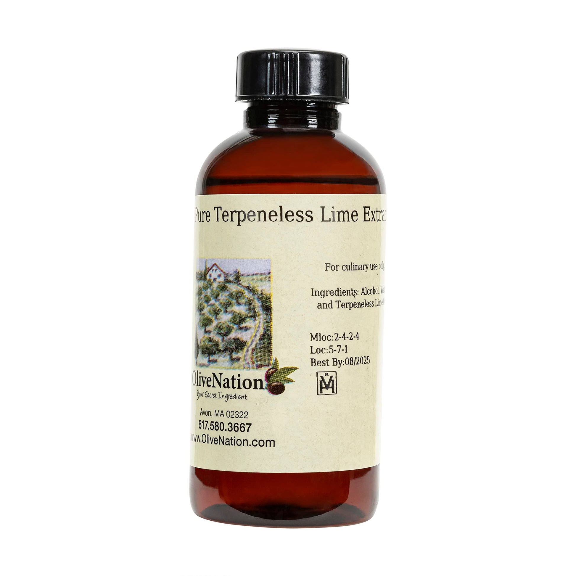 OLIVENATION Terpeneless Lime Extract - Tart Citrus Flavor - PG Free, Non-GMO, Gluten Free, Vegan - 4 Fl Oz