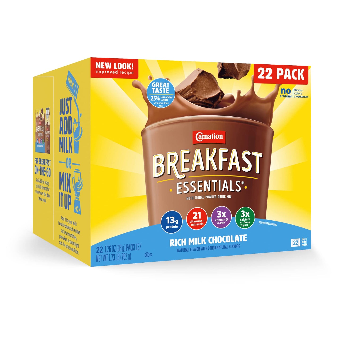 Carnation Breakfast Essentials Powder Drink Mix, Rich Milk Chocolate, 22 Count Box Of 1.26 Ounce Packets