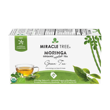 Miracle Tree - Organic Moringa Superfood Tea, 25 Individually Sealed Tea Bags, Green Tea (Keto, Detox, Energy & Immunity Booster